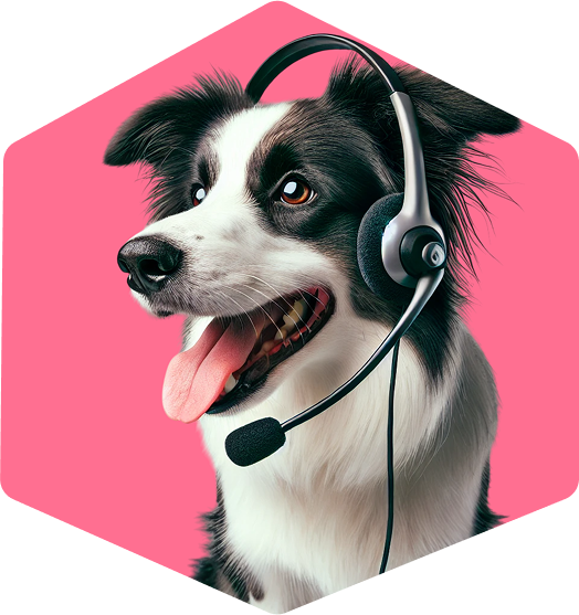 Perro con auriculares de atención al cliente